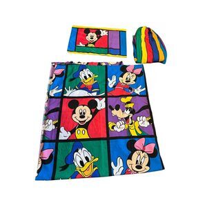 VTG Disney Mickey and Friends Full-‎ Flat & Fitted Sheet &Pillowcase. Made Usa